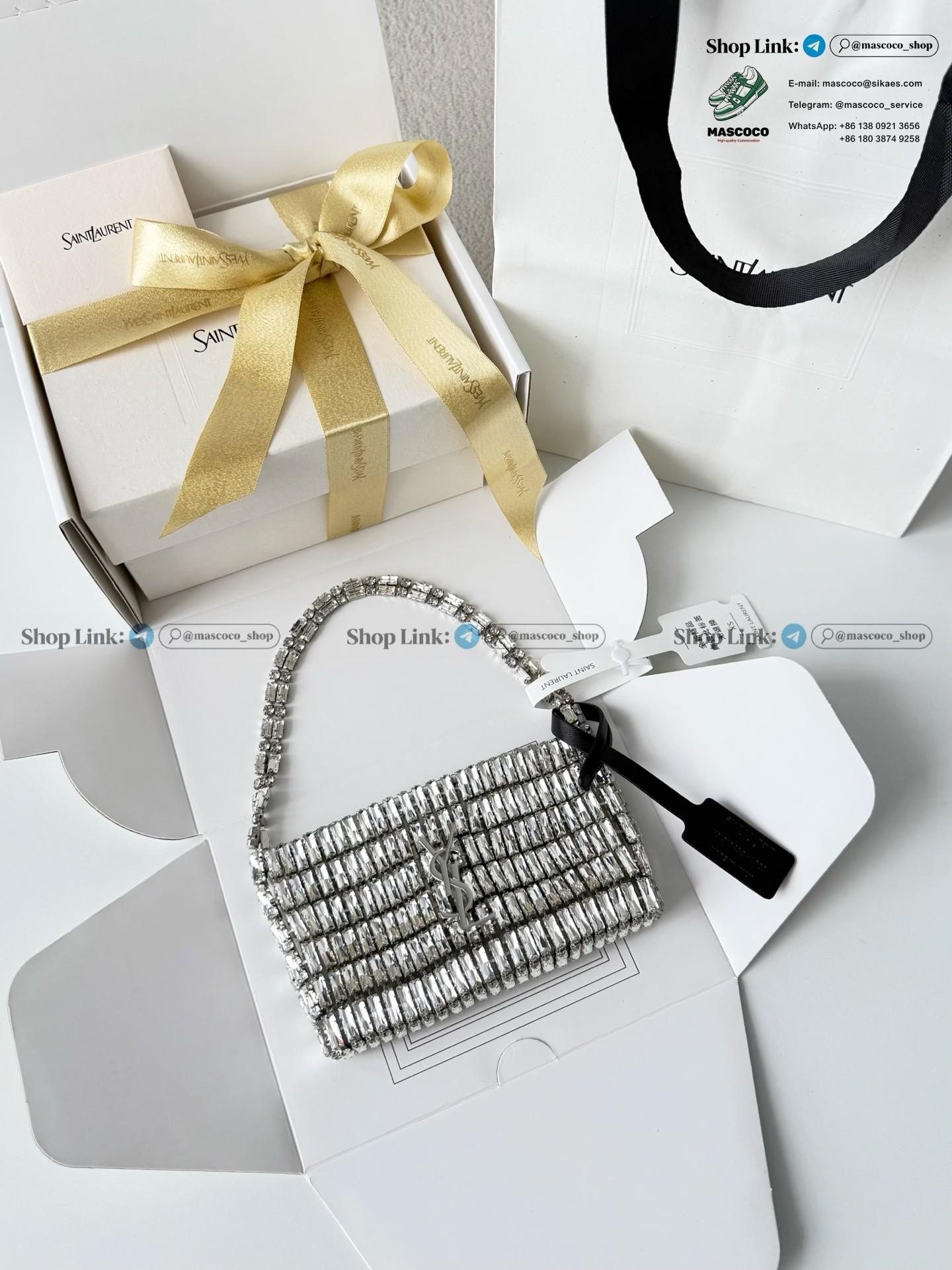 「#7370」YSL Evening Swarovski Crystal Rhinestone Handbag, with Solid Steel Hardware Size:18*7.5*2.5cm - Image 2