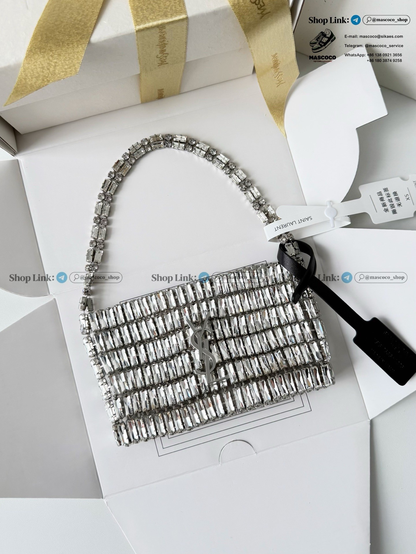 「#7370」YSL Evening Swarovski Crystal Rhinestone Handbag, with Solid Steel Hardware Size:18*7.5*2.5cm