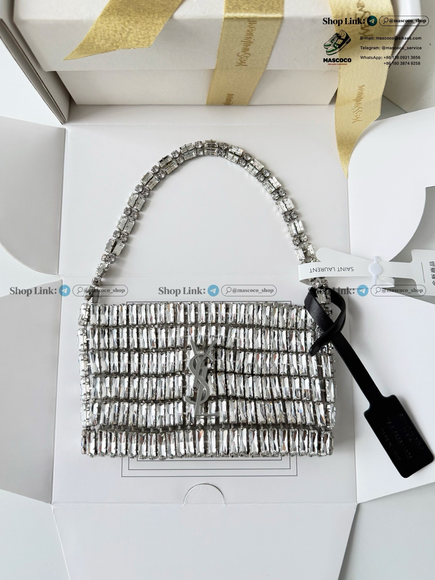 「#7370」YSL Evening Swarovski Crystal Rhinestone Handbag, with Solid Steel Hardware Size:18*7.5*2.5cm - Image 3