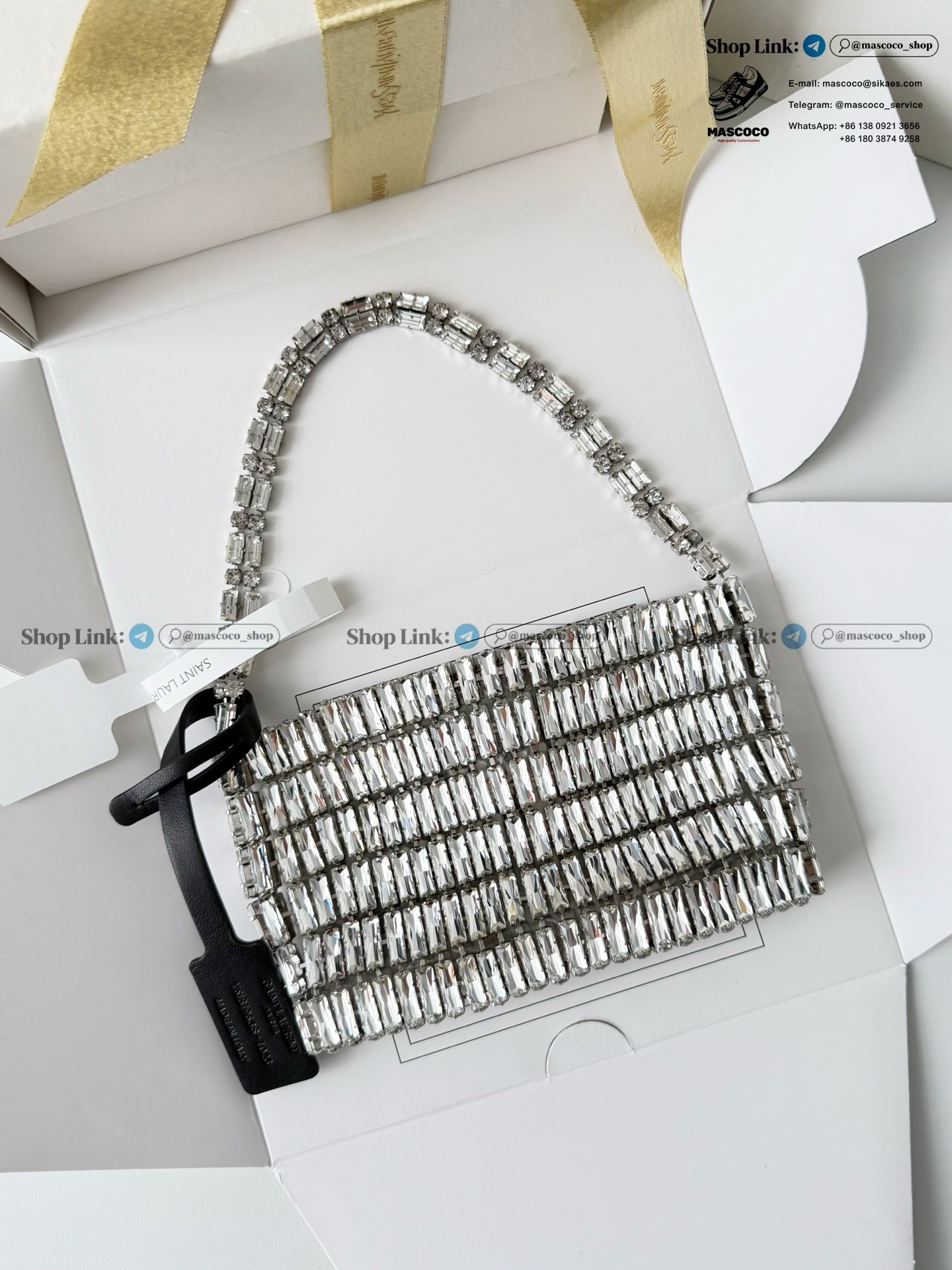 「#7370」YSL Evening Swarovski Crystal Rhinestone Handbag, with Solid Steel Hardware Size:18*7.5*2.5cm - Image 9