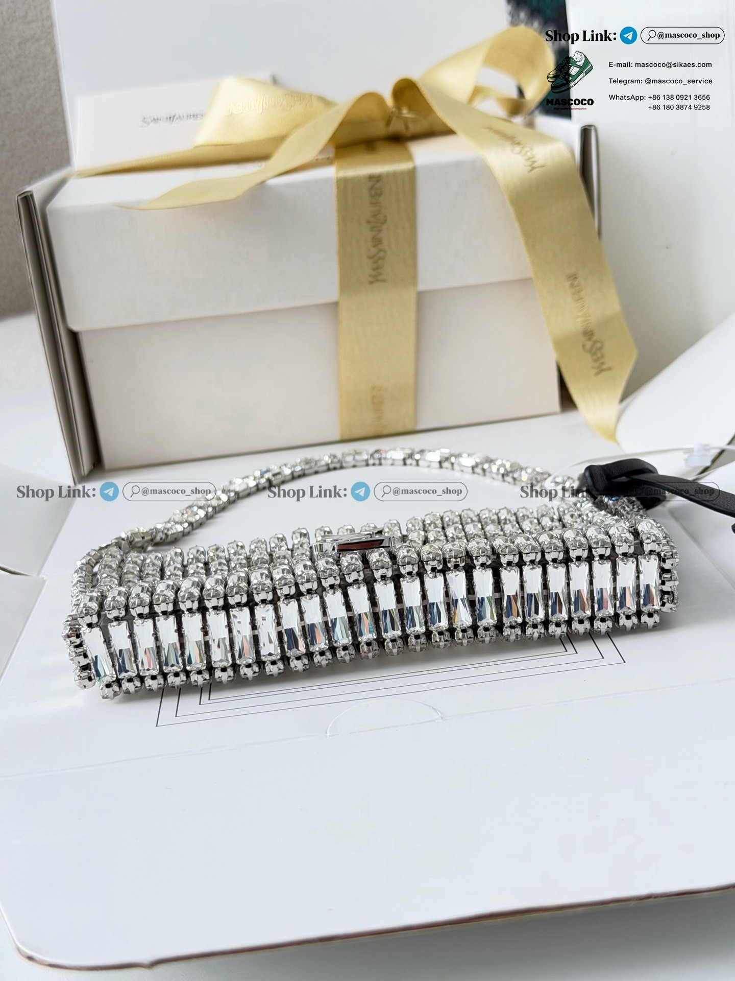 「#7370」YSL Evening Swarovski Crystal Rhinestone Handbag, with Solid Steel Hardware Size:18*7.5*2.5cm - Image 8