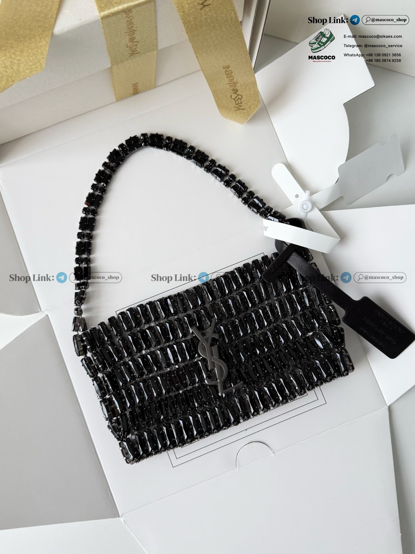 「#7371」YSL Evening Swarovski Crystal Rhinestone Handbag, with Solid Steel Hardware Size:18*7.5*2.5cm