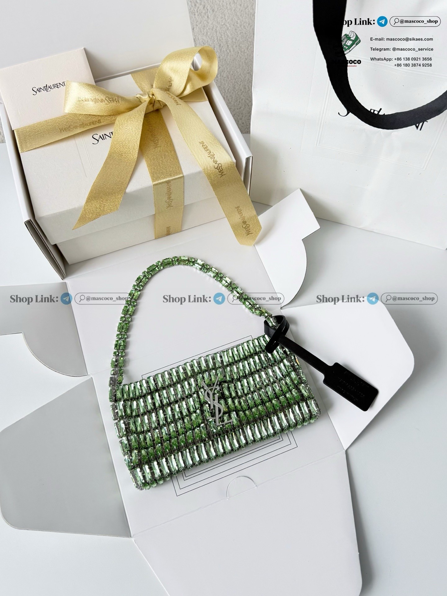 「#7372」YSL Evening Swarovski Crystal Rhinestone Handbag, with Solid Steel Hardware Size:18*7.5*2.5cm - Image 2