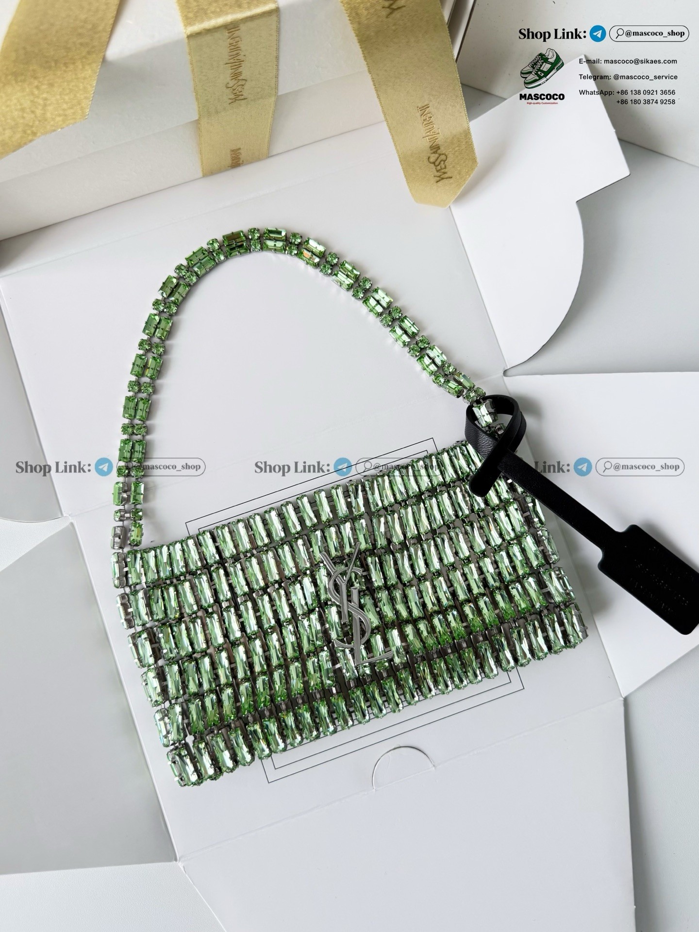 「#7372」YSL Evening Swarovski Crystal Rhinestone Handbag, with Solid Steel Hardware Size:18*7.5*2.5cm