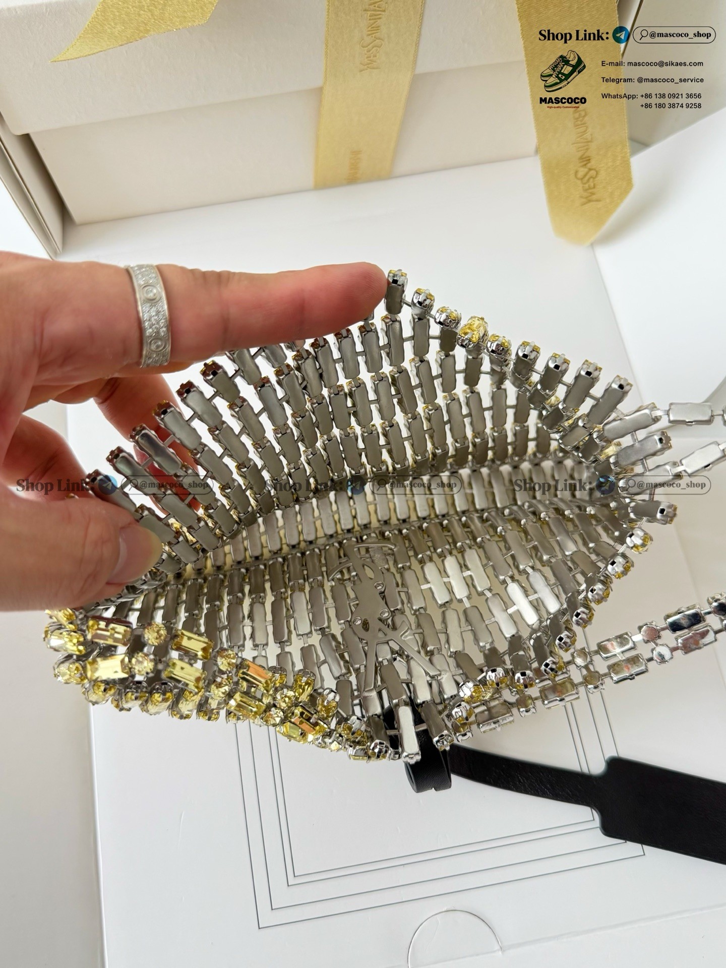 「#7373」YSL Evening Swarovski Crystal Rhinestone Handbag, with Solid Steel Hardware Size:18*7.5*2.5cm - Image 10