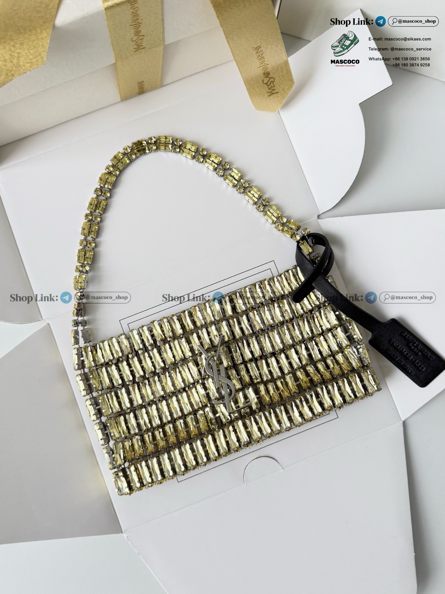 「#7373」YSL Evening Swarovski Crystal Rhinestone Handbag, with Solid Steel Hardware Size:18*7.5*2.5cm