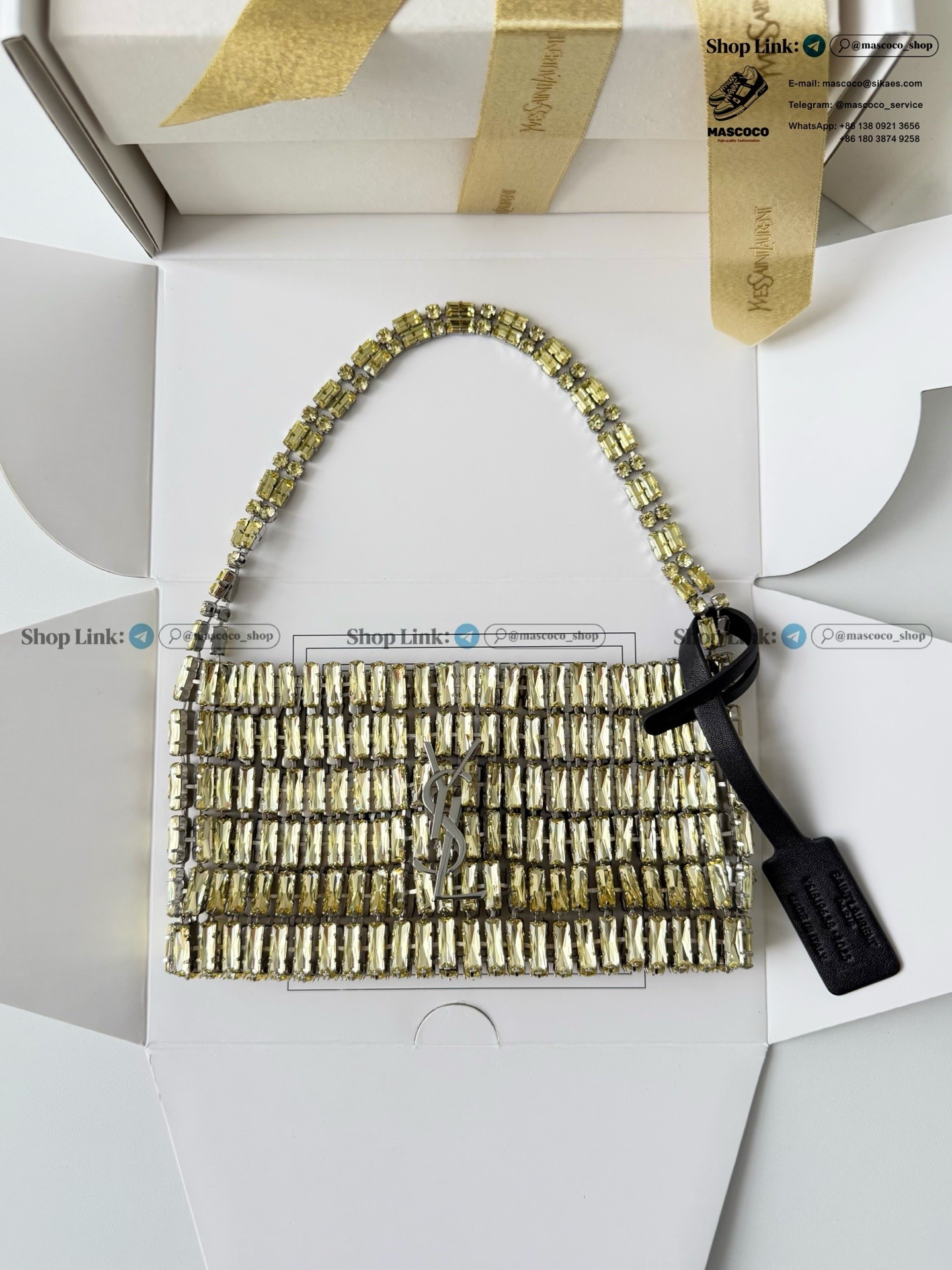 「#7373」YSL Evening Swarovski Crystal Rhinestone Handbag, with Solid Steel Hardware Size:18*7.5*2.5cm - Image 3