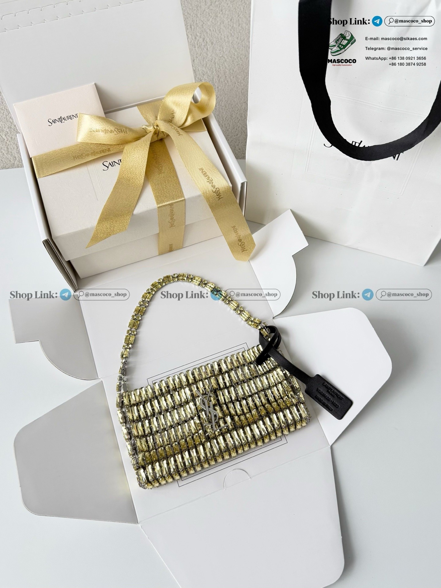 「#7373」YSL Evening Swarovski Crystal Rhinestone Handbag, with Solid Steel Hardware Size:18*7.5*2.5cm - Image 2