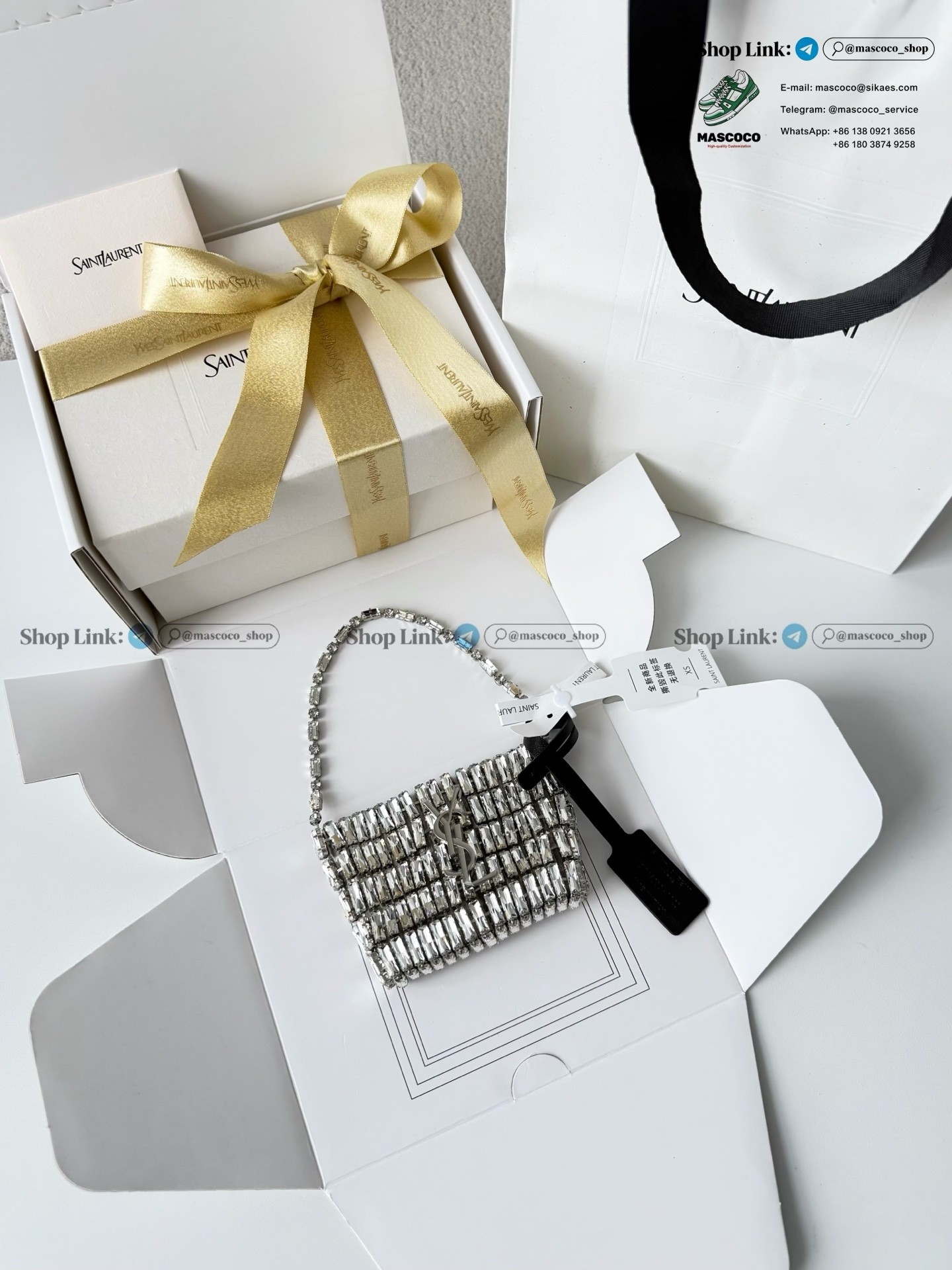 「#7374」YSL Evening Swarovski Crystal Rhinestone Handbag, with Solid Steel Hardware Size:11.5*8.5*2.5cm - Image 2