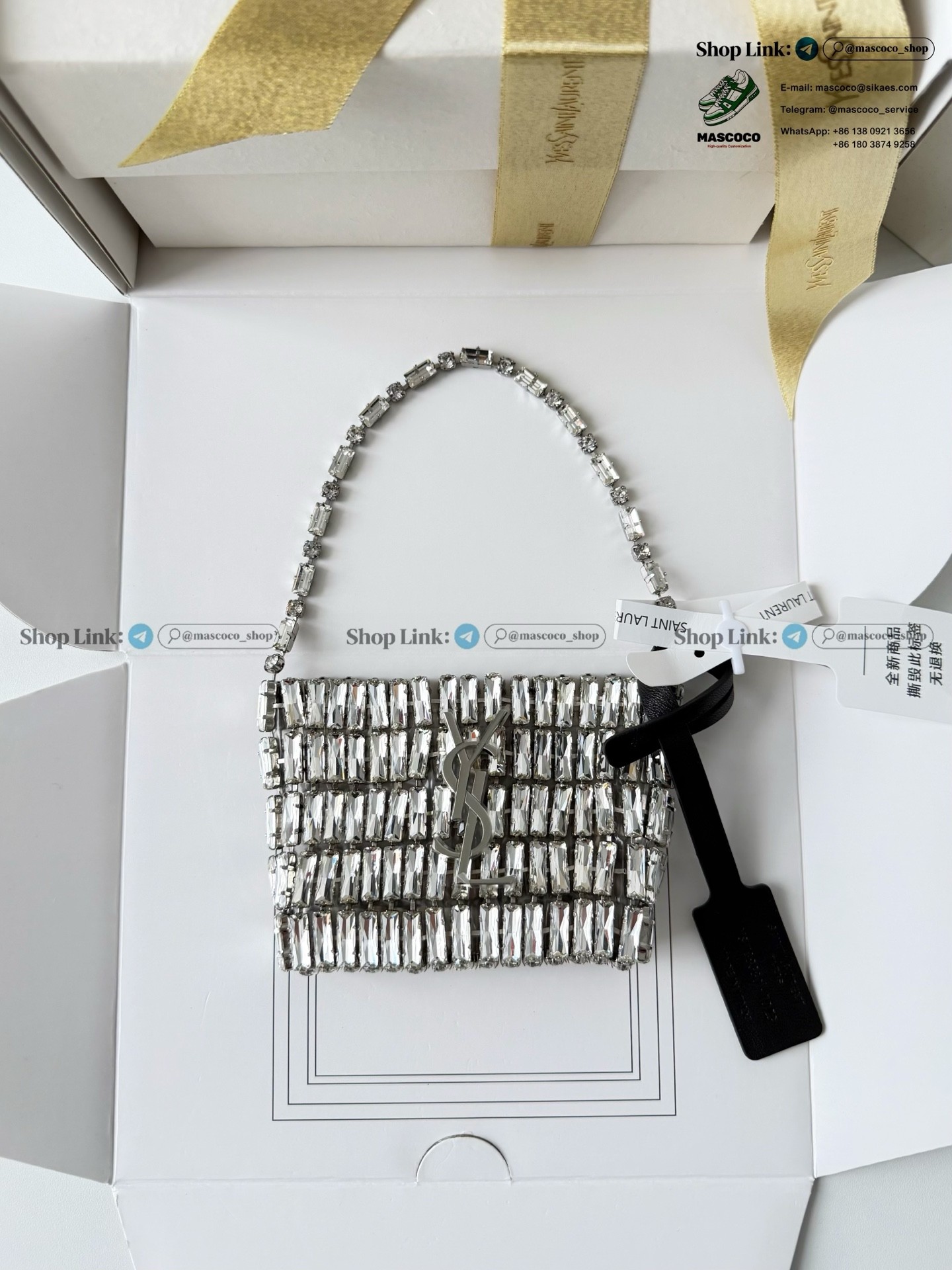 「#7374」YSL Evening Swarovski Crystal Rhinestone Handbag, with Solid Steel Hardware Size:11.5*8.5*2.5cm - Image 3