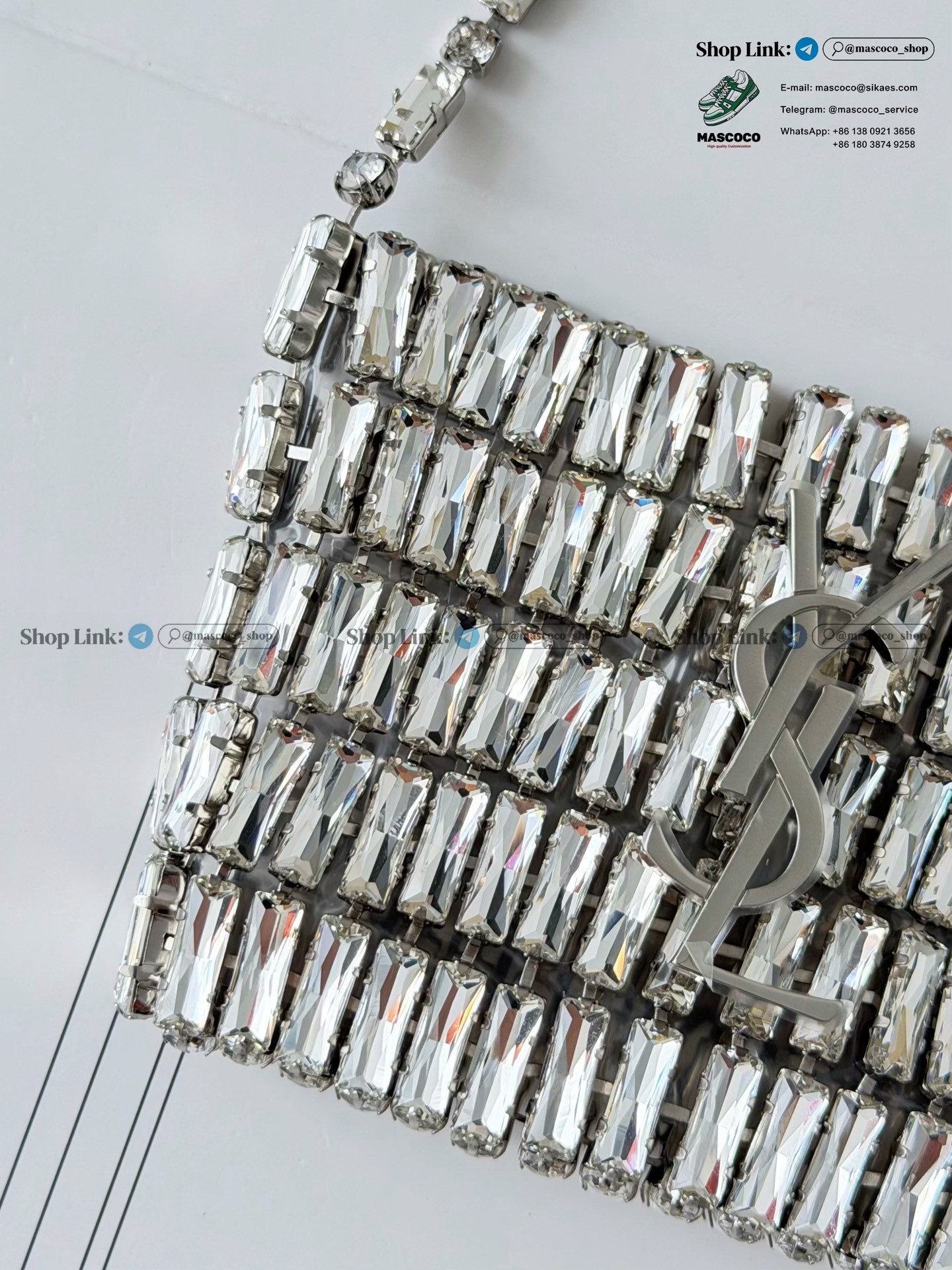 「#7374」YSL Evening Swarovski Crystal Rhinestone Handbag, with Solid Steel Hardware Size:11.5*8.5*2.5cm - Image 4