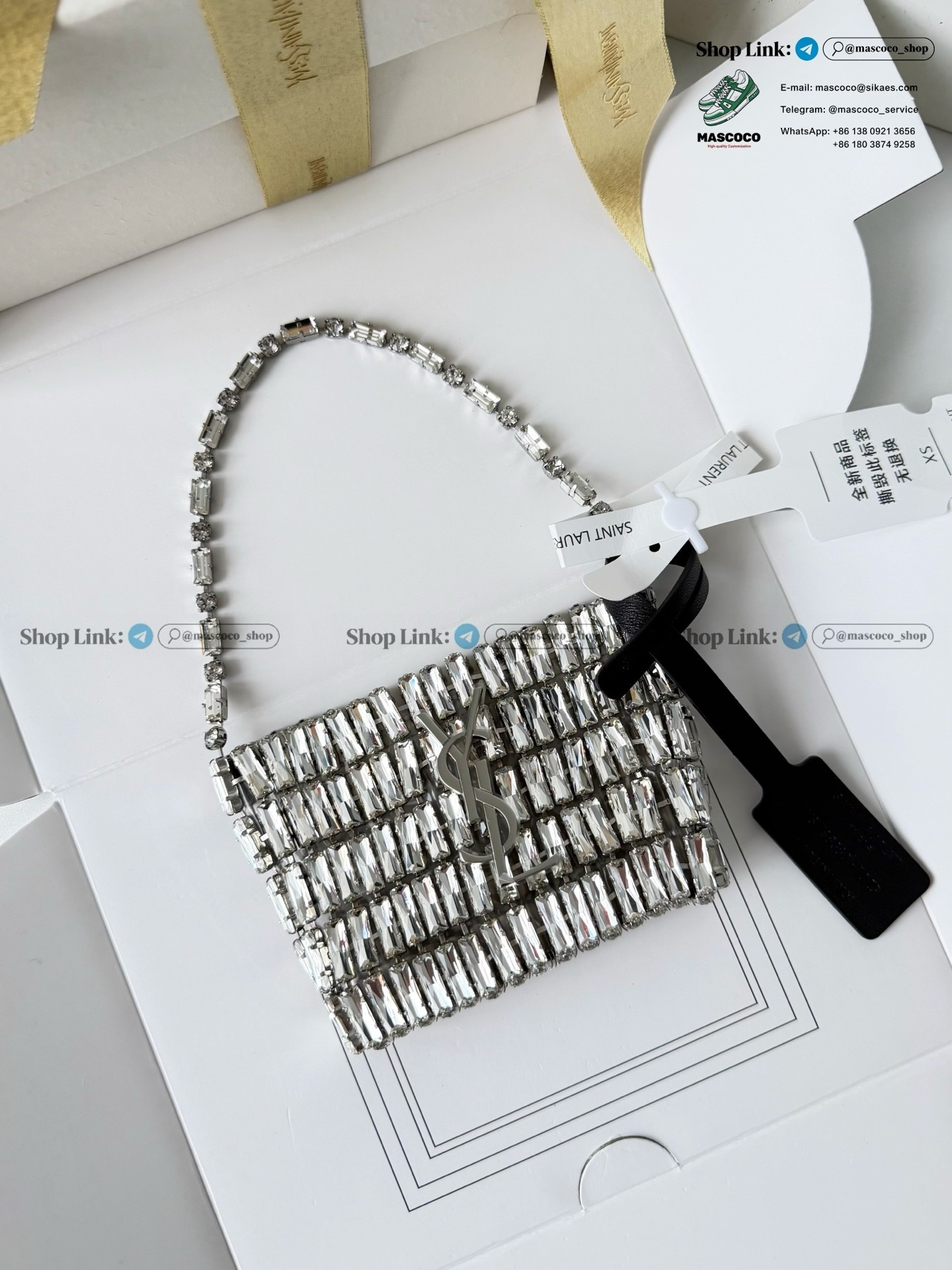 「#7374」YSL Evening Swarovski Crystal Rhinestone Handbag, with Solid Steel Hardware Size:11.5*8.5*2.5cm