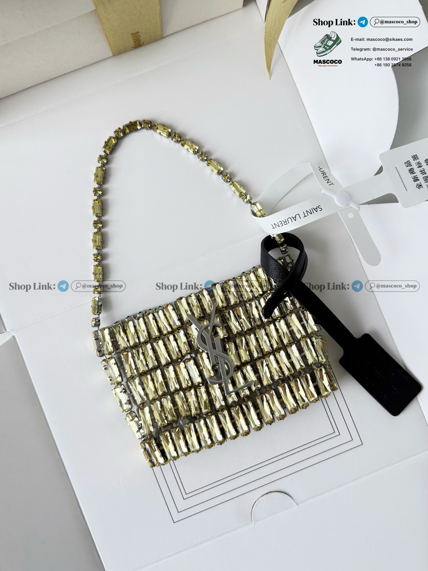 「#7378」YSL Evening Swarovski Crystal Rhinestone Handbag, with Solid Steel Hardware Size:11.5*8.5*2.5cm