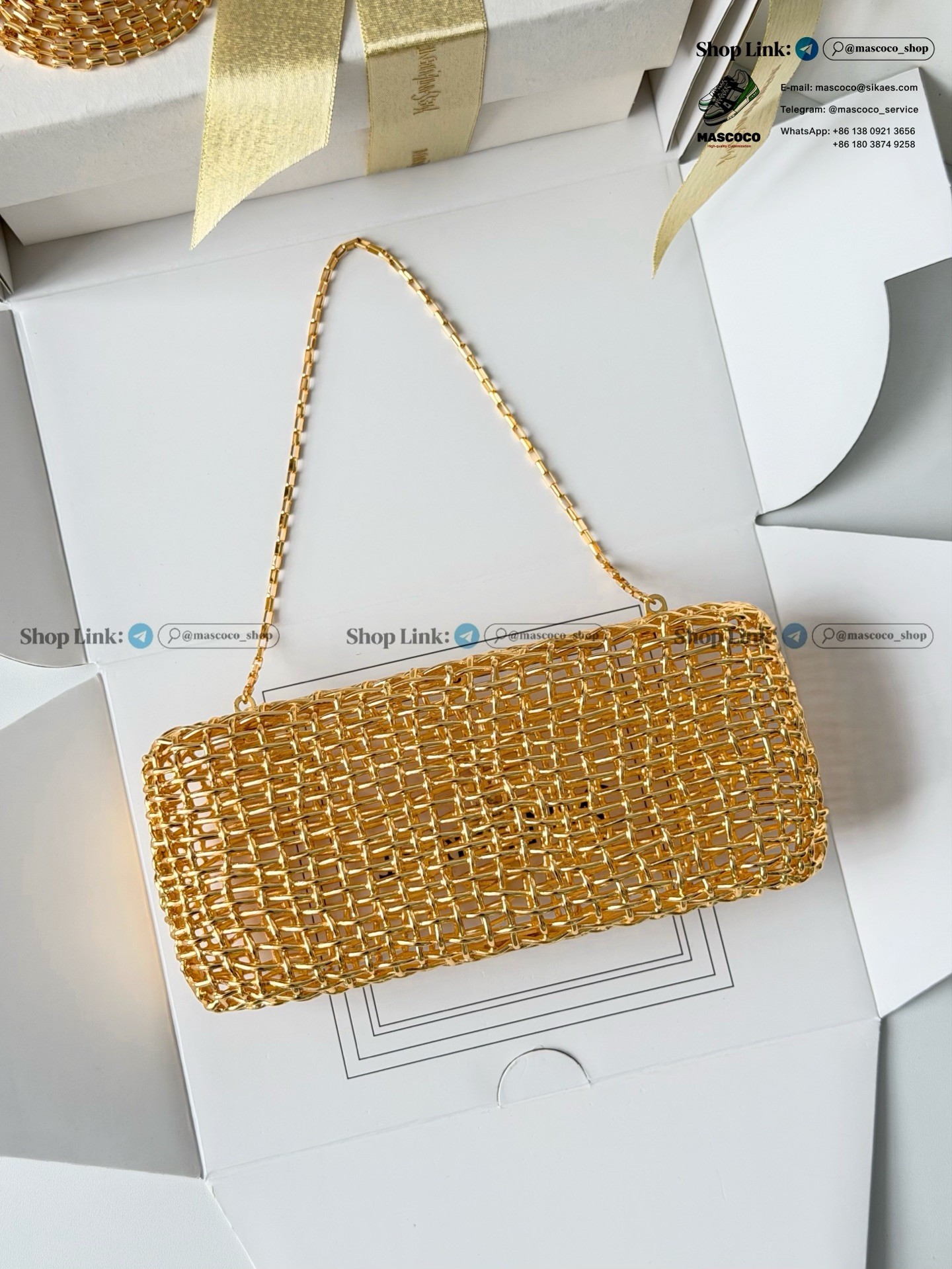 「#7379」YSL Evening Woven Metal Clutch Size:19*9*5cm - Image 7