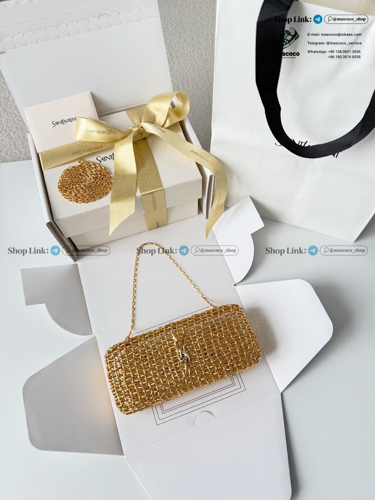 「#7379」YSL Evening Woven Metal Clutch Size:19*9*5cm - Image 2