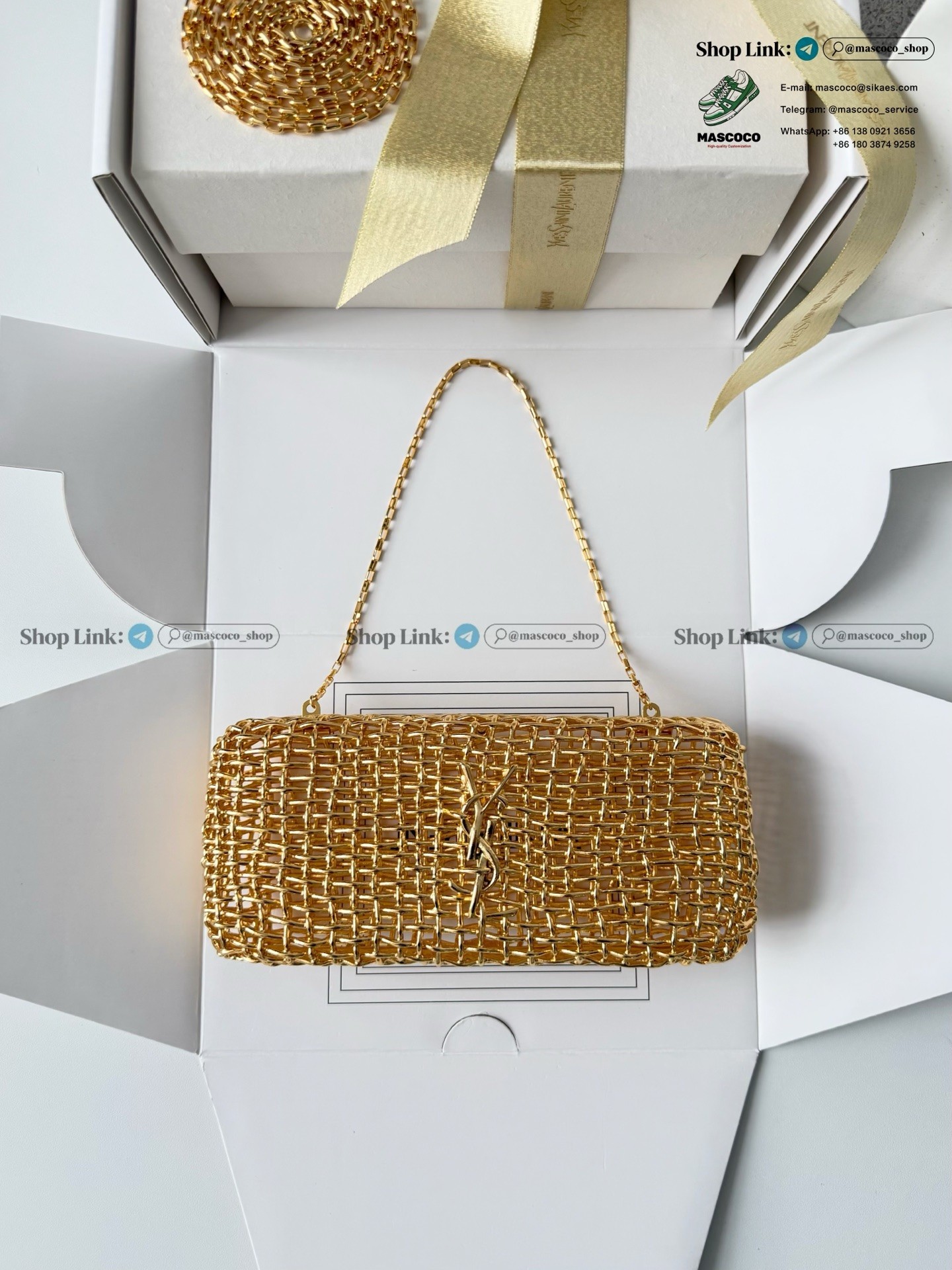 「#7379」YSL Evening Woven Metal Clutch Size:19*9*5cm - Image 3