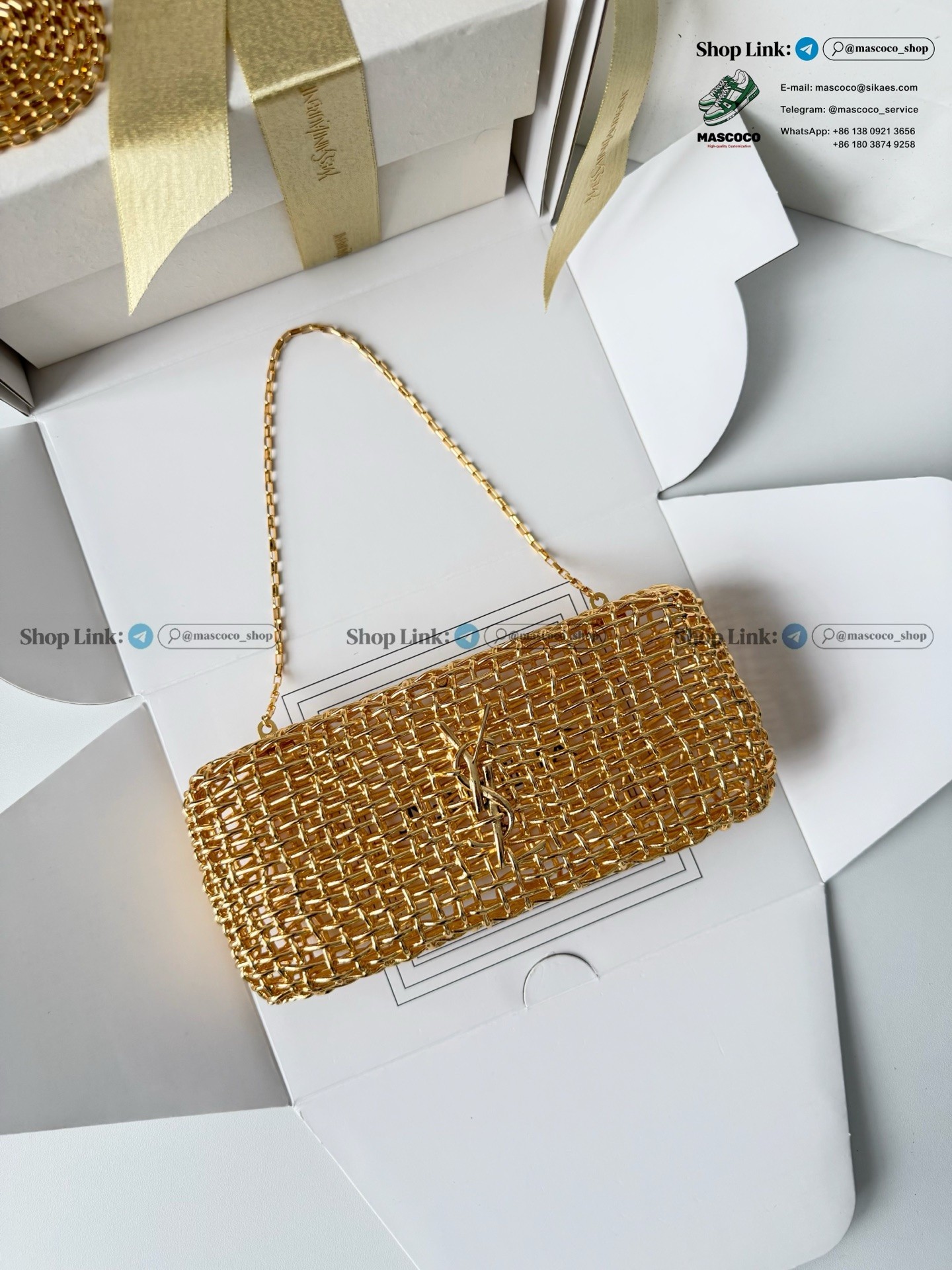 「#7379」YSL Evening Woven Metal Clutch Size:19*9*5cm