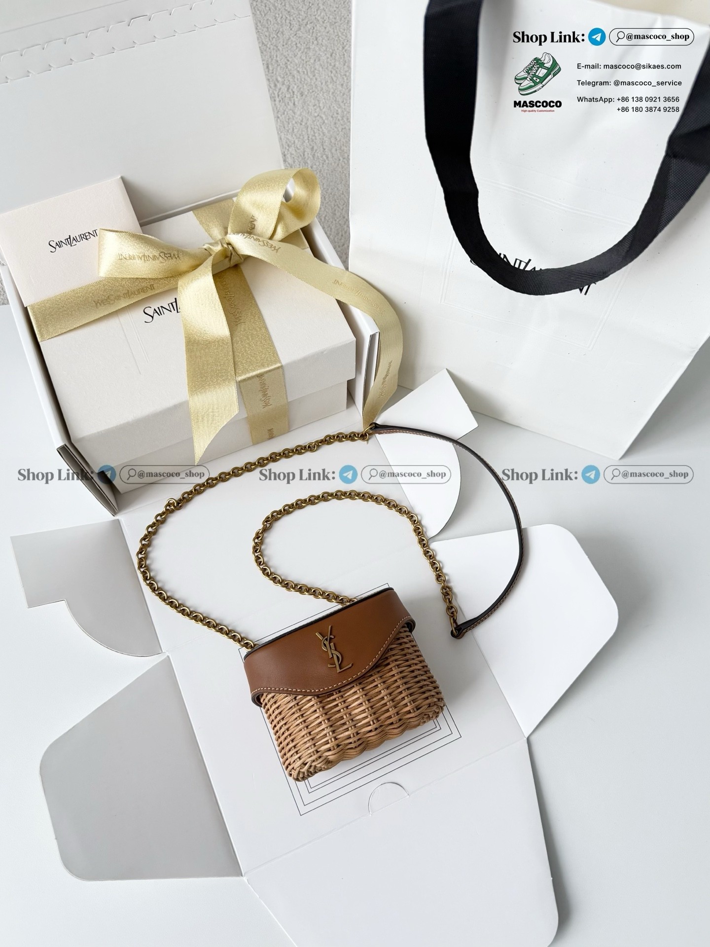 「#7380」YSL June Micro Box Wicker Leather Crossbody Bag Size:10.5*8*5cm - Image 2