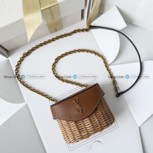 「#7380」YSL June Micro Box Wicker Leather Crossbody Bag Size：10.5*8*5cm