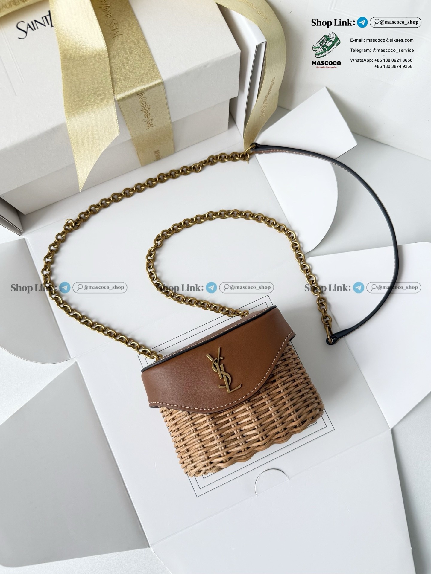 「#7380」YSL June Micro Box Wicker Leather Crossbody Bag Size:10.5*8*5cm