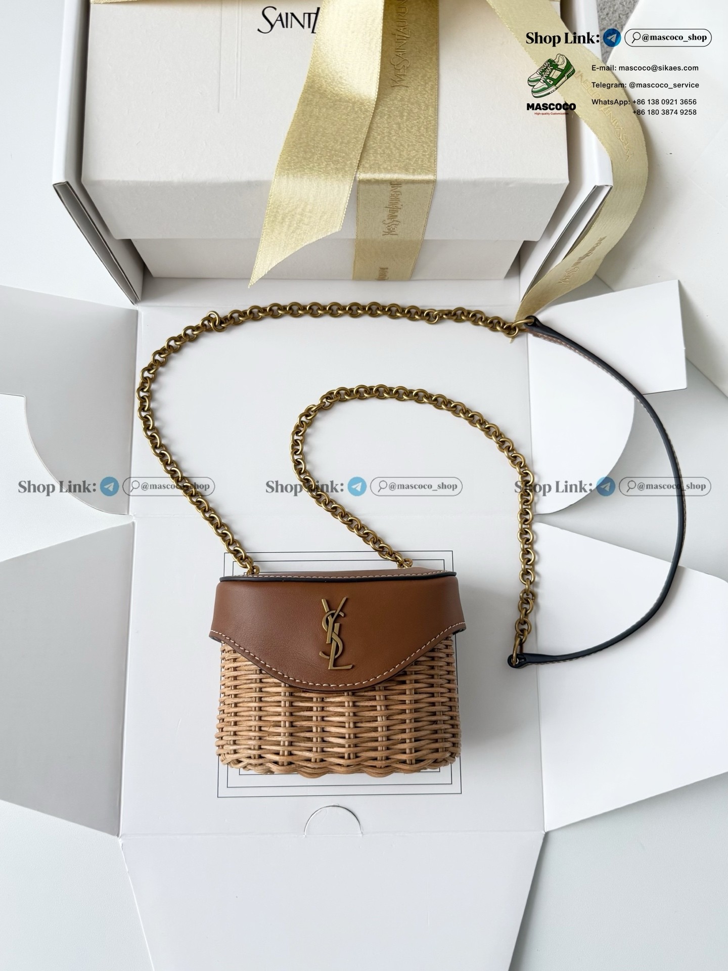 「#7380」YSL June Micro Box Wicker Leather Crossbody Bag Size:10.5*8*5cm - Image 3