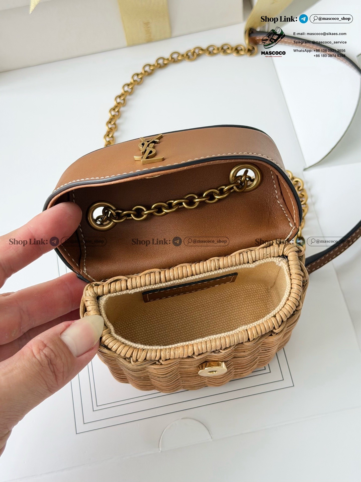 「#7380」YSL June Micro Box Wicker Leather Crossbody Bag Size:10.5*8*5cm - Image 10