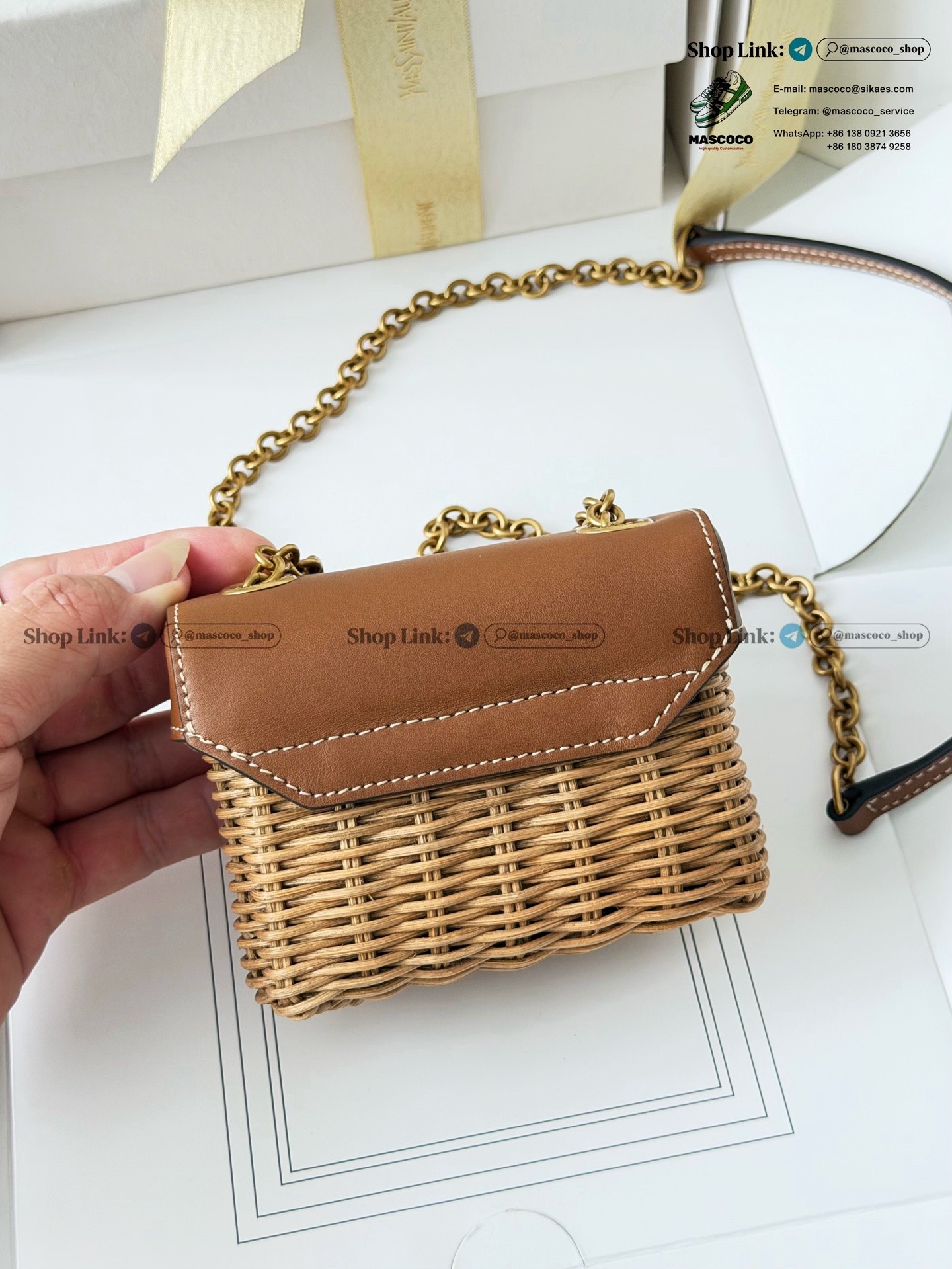 「#7380」YSL June Micro Box Wicker Leather Crossbody Bag Size:10.5*8*5cm - Image 7