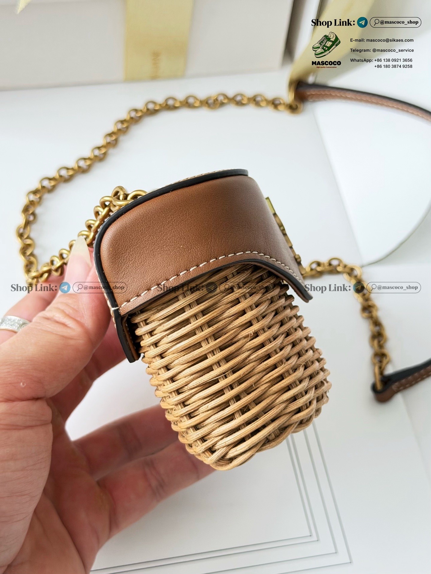 「#7380」YSL June Micro Box Wicker Leather Crossbody Bag Size:10.5*8*5cm - Image 6