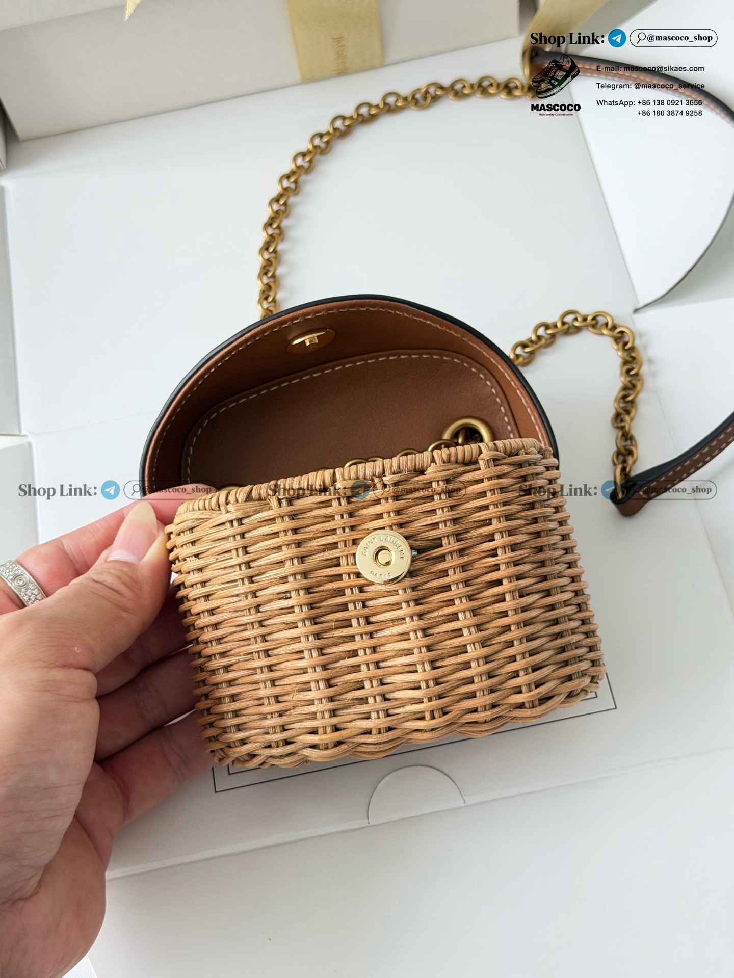 「#7380」YSL June Micro Box Wicker Leather Crossbody Bag Size:10.5*8*5cm - Image 9